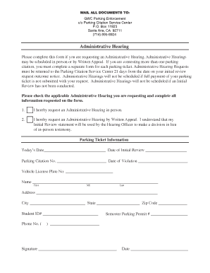 Administrative Hearing Request Form