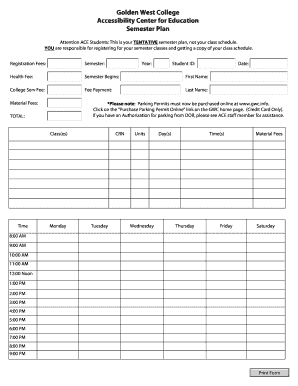 Golden West College Semester Plan