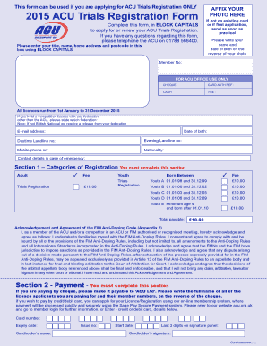 ACU Trials Registration Form