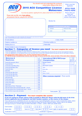 2015 ACU Motocross Competition Licence Application