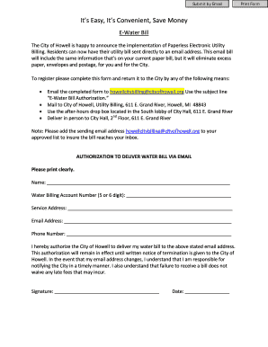 Authorization to Deliver Water Bill via Email