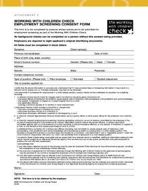 Working With Children Check Employment Screening Consent Form
