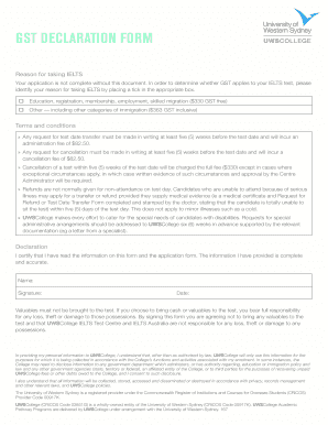 GST Declaration Form for IELTS