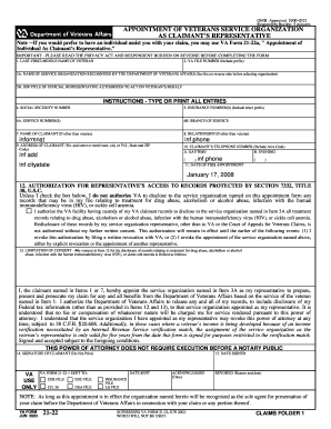 Appointment of Veterans Service Organization as Claimant's Representative