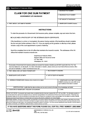 VA Form 29-4125 Claim for Government Life Insurance