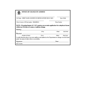 Wyoming Change of Address Notice