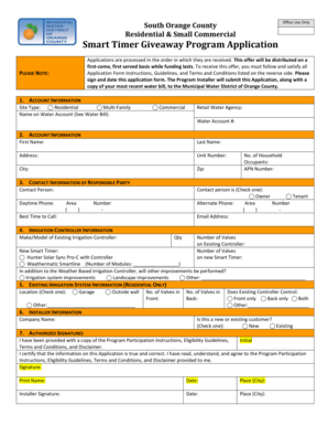 South Orange County Smart Timer Giveaway Program Application