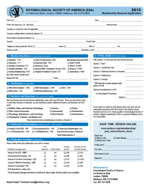 Entomological Society of America Membership Renewal Application