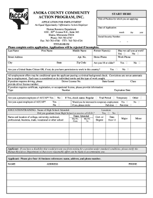 Anoka County Community Action Program Employment Application