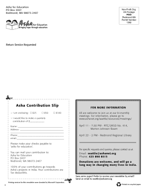 Asha Contribution Slip