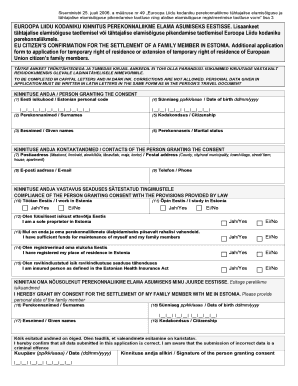 EU Citizen's Confirmation for Family Member Settlement in Estonia