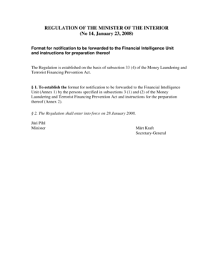 Financial Intelligence Unit Notification Form