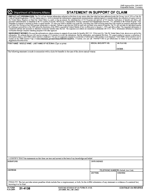VA Form 21-4138 Statement in Support of Claim