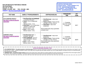 Baylor Institute Metabolic Disease Test Requisition