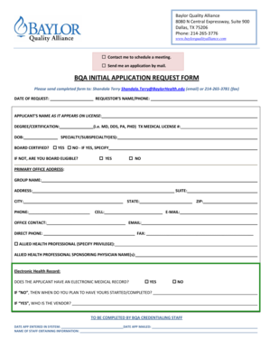 BQA Initial Application Request Form