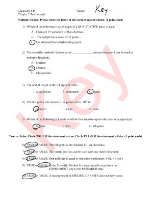 Chemistry Chapter 2 Test