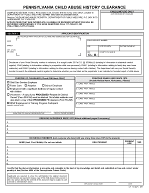 Pennsylvania Child Abuse History Clearance Form