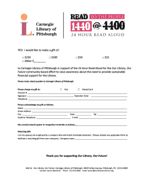 Donation Form for Carnegie Library of Pittsburgh