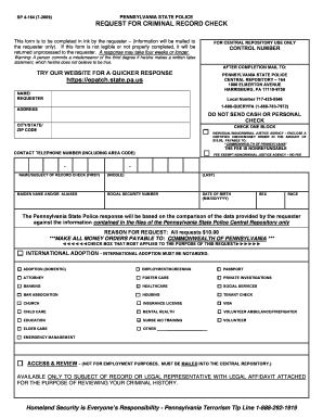 Pennsylvania Criminal Record Check Request