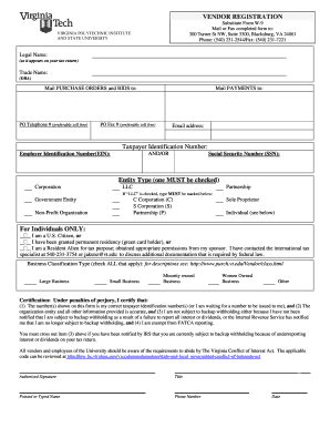 Vendor Registration Form W-9 Substitute