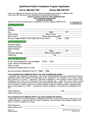 ApoPharma Patient Assistance Program Application