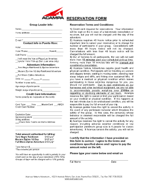 Acampa Nature Adventure Reservation Form