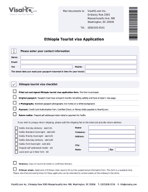 Ethiopia Tourist Visa Application Form