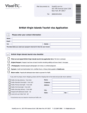 British Virgin Islands Tourist Visa Application