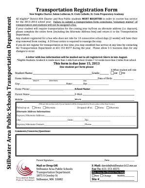 Transportation Registration Form