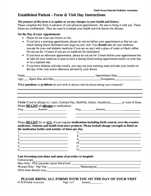 Established Patient Health Update Form