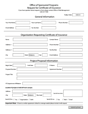 Request for Certificate of Insurance