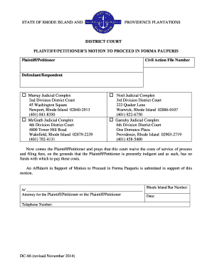 Rhode Island Motion to Proceed in Forma Pauperis