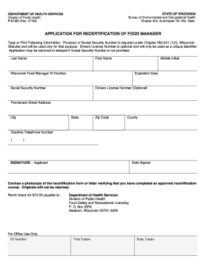 Wisconsin Food Manager Recertification Application
