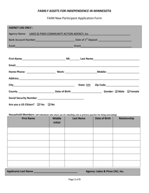 FAIM New Participant Application Form