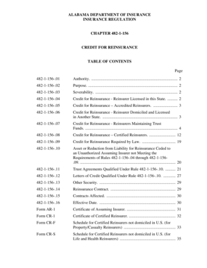 ALABAMA DEPARTMENT OF INSURANCE INSURANCE REGULATION CHAPTER 4821156 CREDIT FOR REINSURANCE TABLE OF CONTENTS Page 4821156 - aldoi