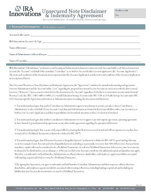 Unsecured Promissory Note Disclaimer and Indemnity Agreement