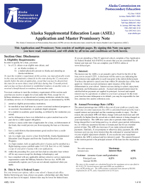 Alaska Supplemental Education Loan Application and Promissory Note