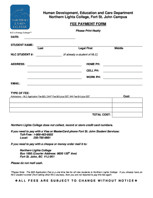 Northern Lights College Fee Payment Form