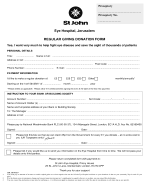Eye Hospital Regular Giving Donation Form