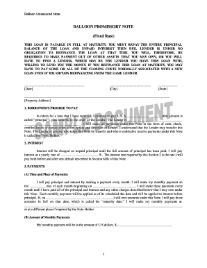 Balloon Unsecured Note Agreement