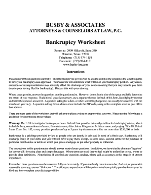 Bankruptcy Worksheet