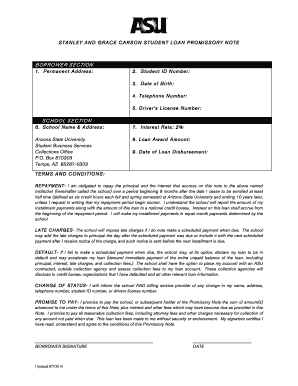 Stanley and Grace Carson Student Loan Promissory Note