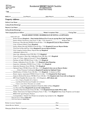 Washington Residential Short Sale Checklist