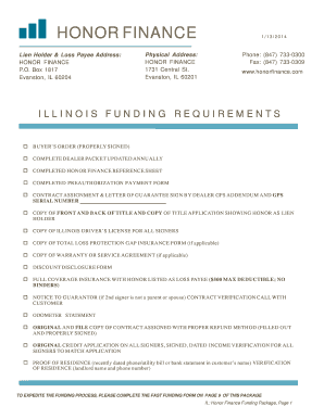 Honor Finance Funding Package