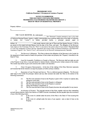 California Homebuyer's Downpayment Assistance Promissory Note