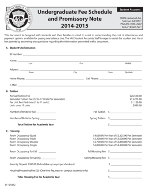 Undergraduate Fee Schedule and Promissory Note