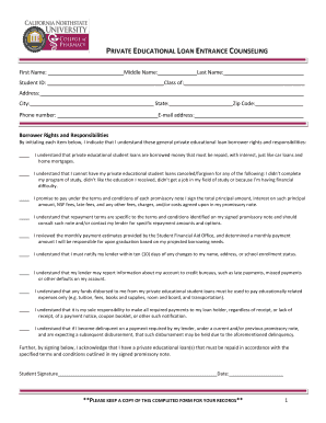 Private Educational Loan Entrance Counseling Form