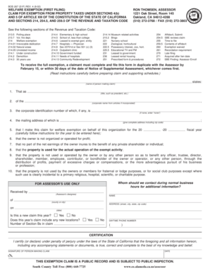 California Welfare Exemption Claim Form