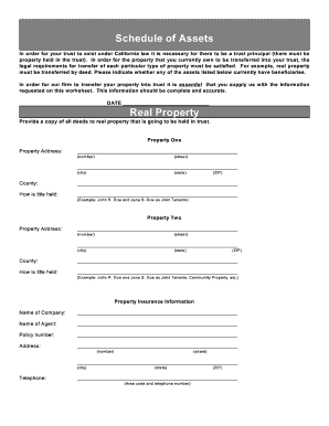 California Trust Asset Schedule Form