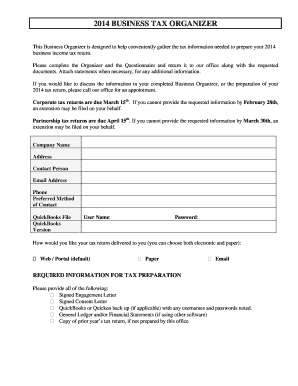 2014 Business Tax Organizer